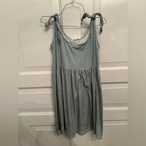 Green dotted dress with tied shoulders